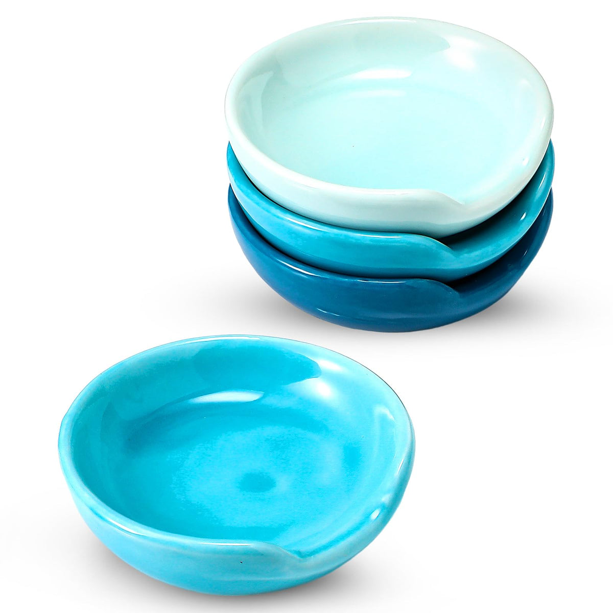Boao reposacucharas cerámico azul con borde dorado, ideal para evitar manchas en la encimera.
