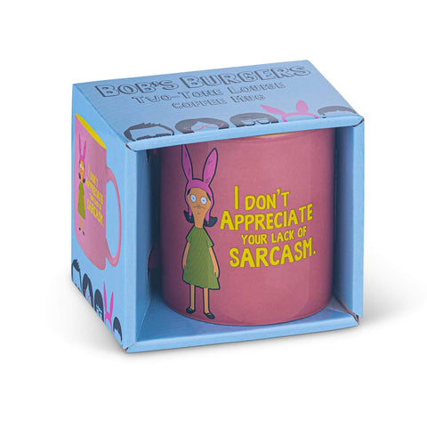 Vista trasera de la taza Bob's Burgers con frase icónica.