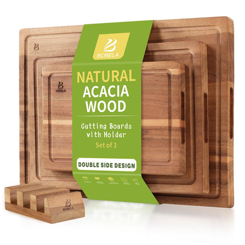 BOBELA: tabla de corte de acacia doble cara, ideal para picar y presentar.