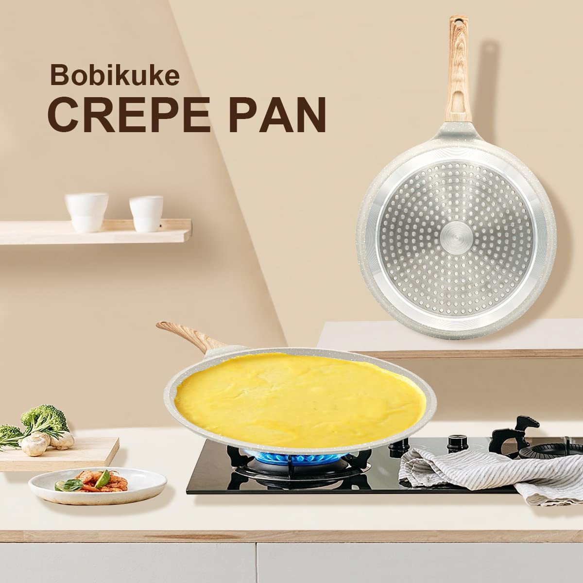 Sartén Bobikuke de 8 pulgadas para omeletas con recubrimiento antiadherente.