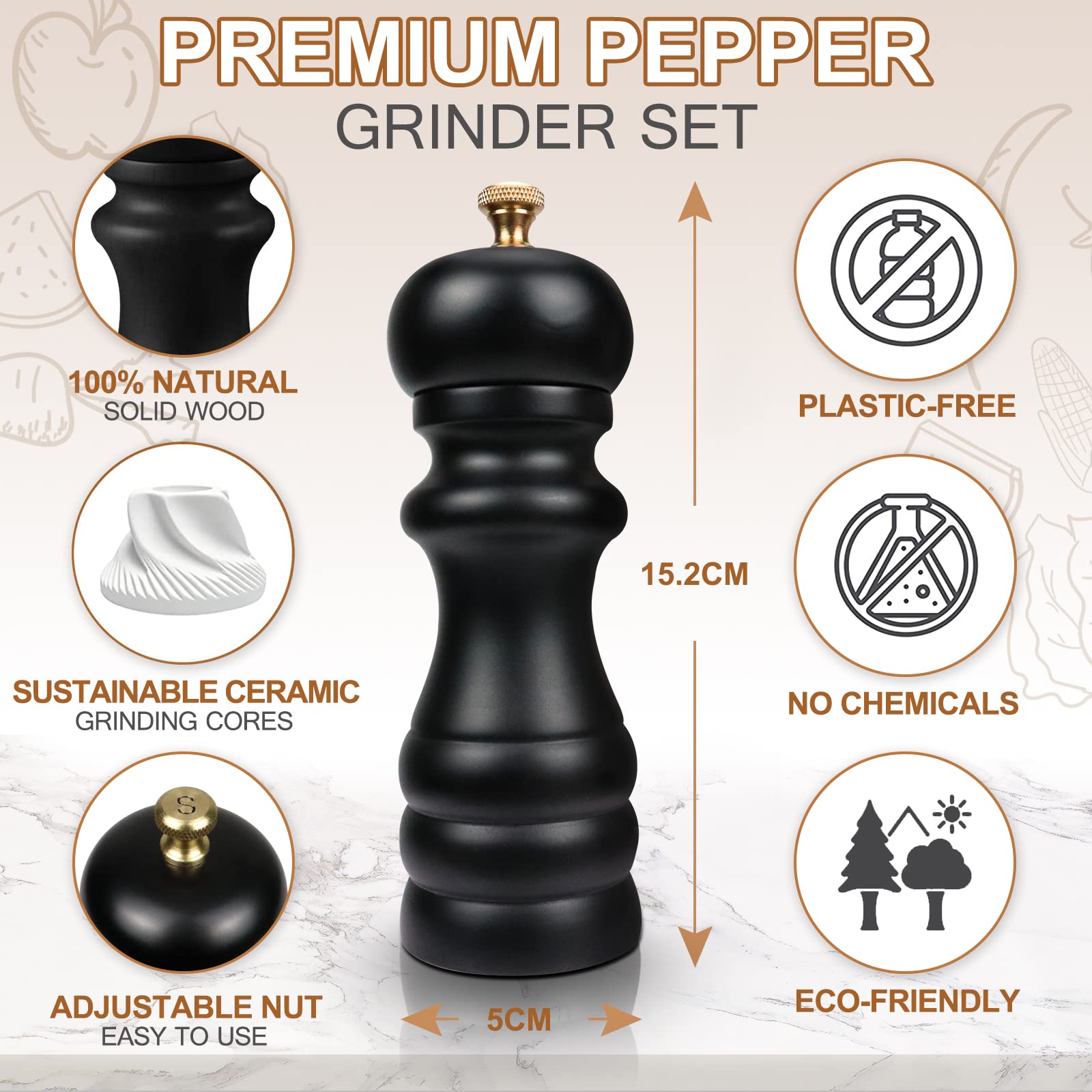 Bochionyu molinillo pimienta ceramico, ajuste fino para platos gourmet.