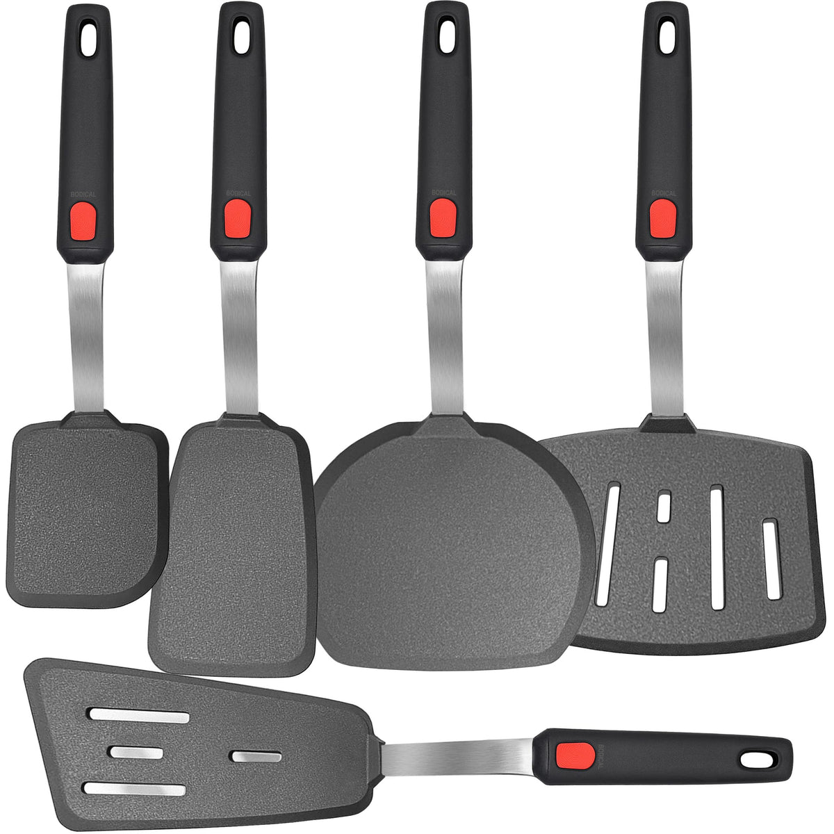 BodiCal espátula de silicona 600°F sin derretirse, ideal para sartenes antiadherentes.