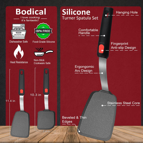 BodiCal espátula de silicona con cabeza delgada facilita deslizarse bajo la comida.