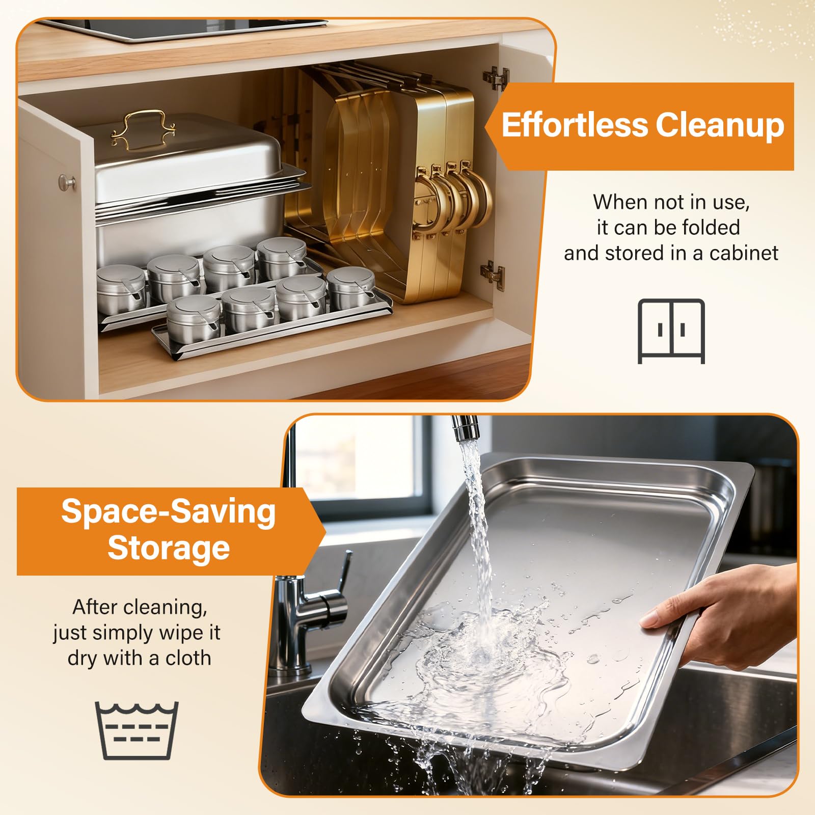Boeaster almacenamiento compacto buffet: apilado sencillo para guardar tras usar.