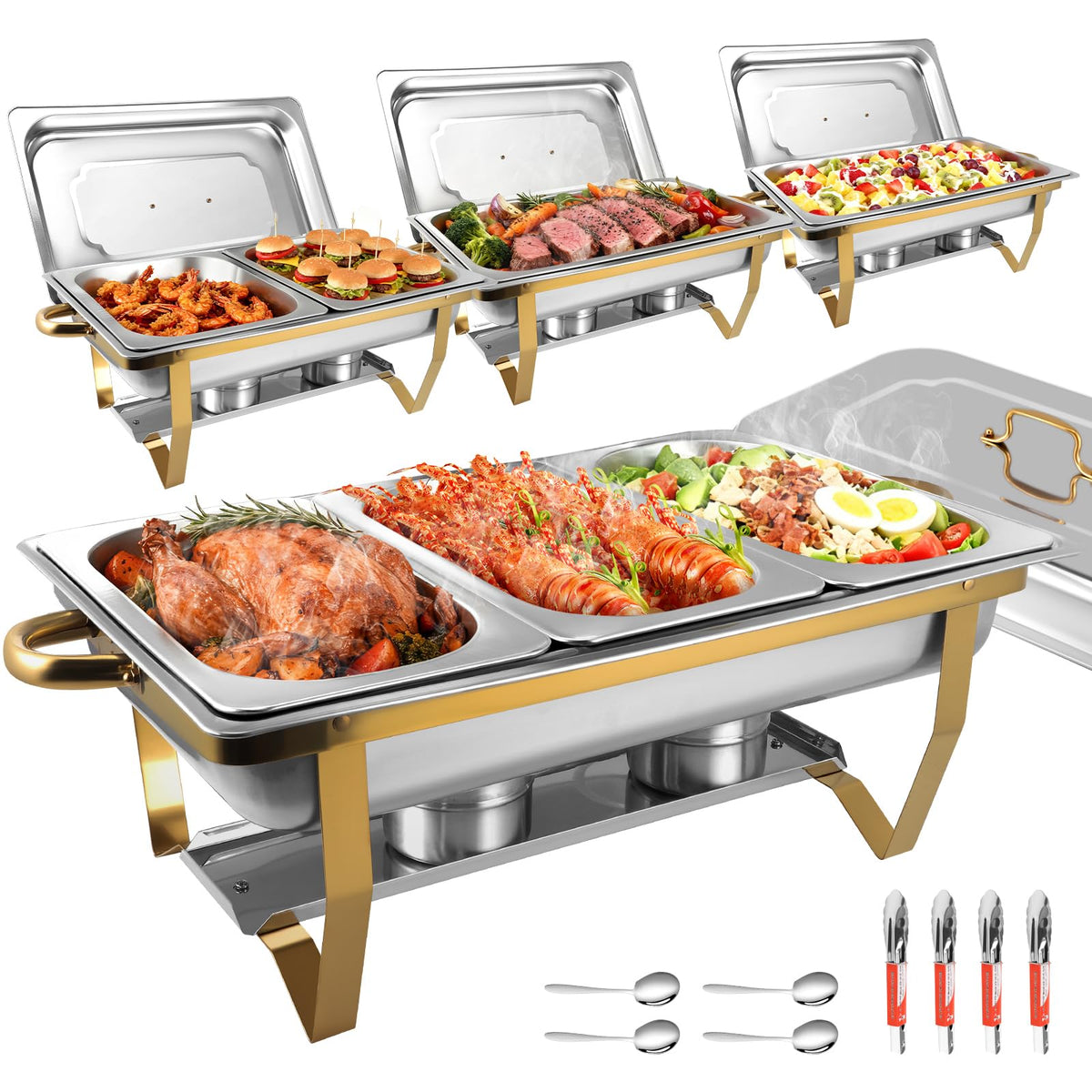 Boeaster conjunto buffet 8 cuartos: utensilios robustos para mantener platos calientes y bien presentados.