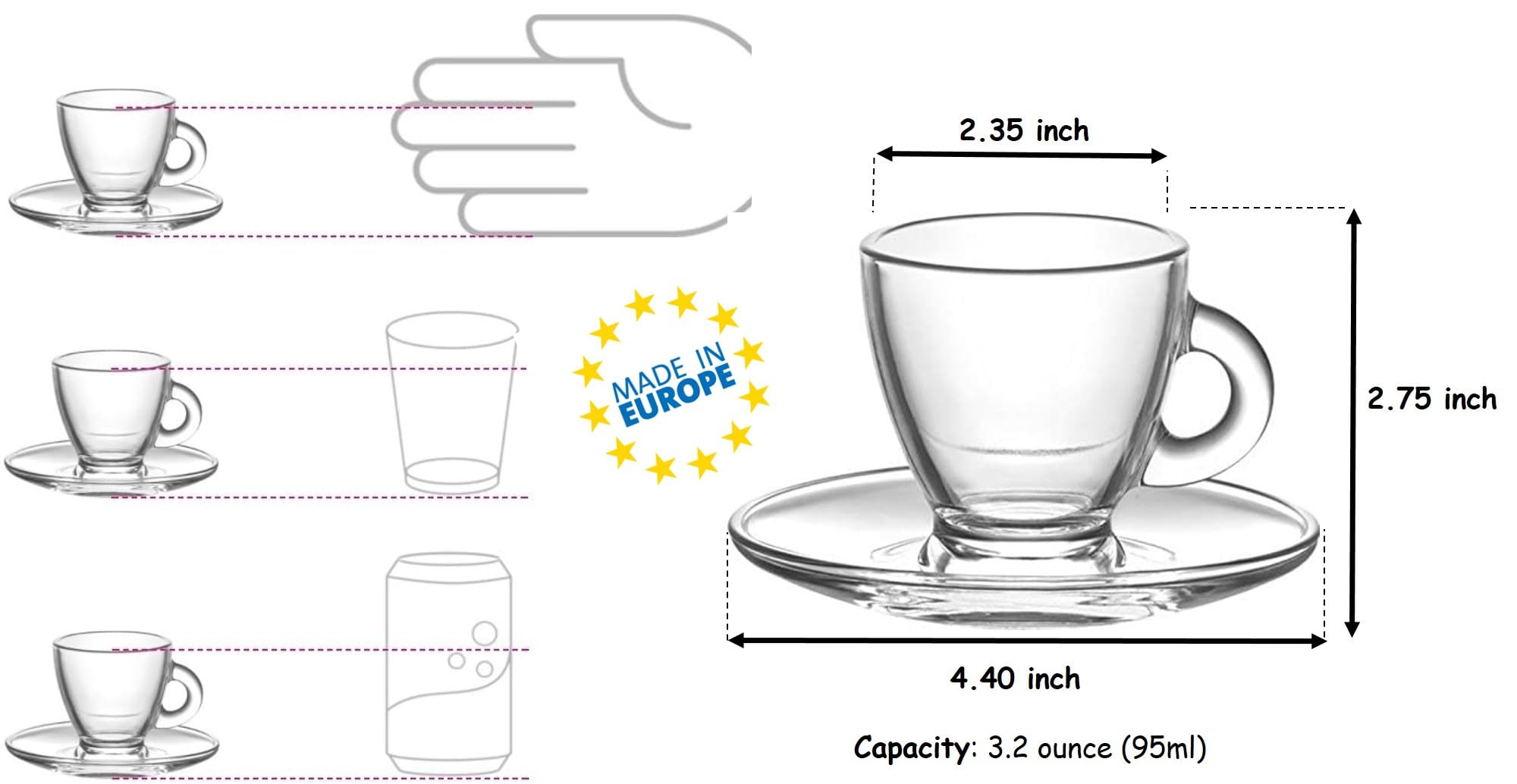 BOHEM'S platillos espresso, conjunto de 6, base estable y sin condensación.