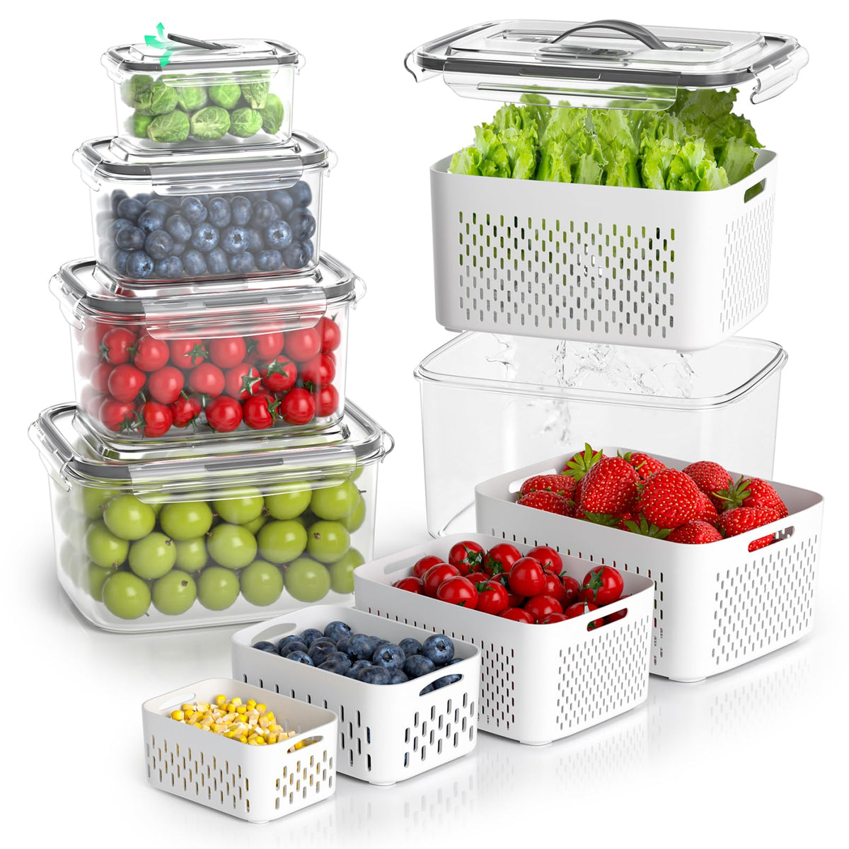 Boichu contenedores para frigorífico de frutas, cinco tamaños para mantener frescura.