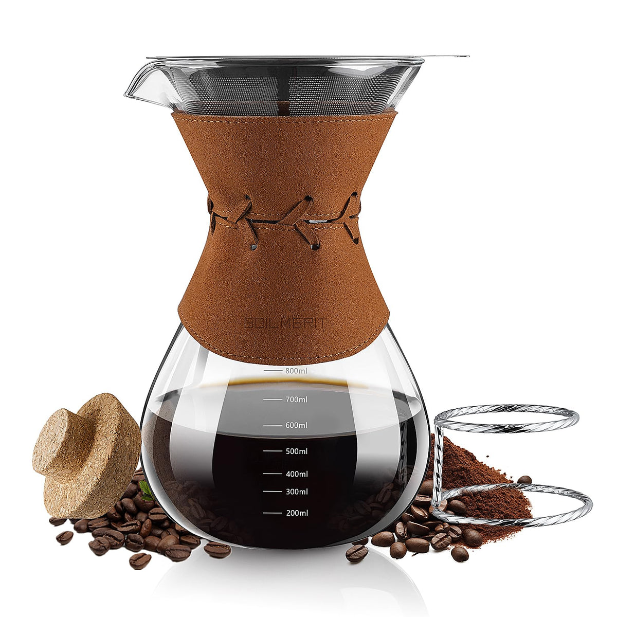 BOILMERIT cafetera vertido con filtro doble de acero para sabor limpio