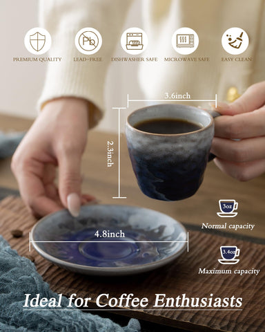BOILMERIT juego mini espresso azul, práctico para oficina