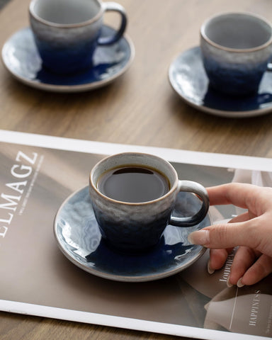 BOILMERIT demitasse italiano azul con platillos, estilo clásico para cafés