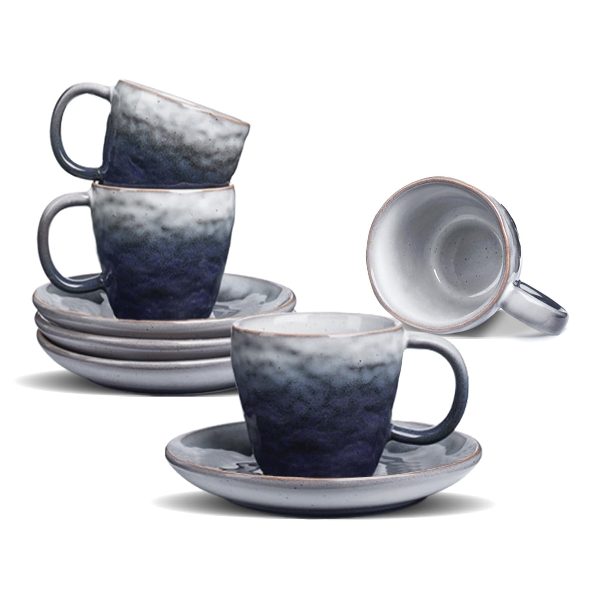 BOILMERIT tazas espresso 3 oz con platillos azul, ritual de café matutino