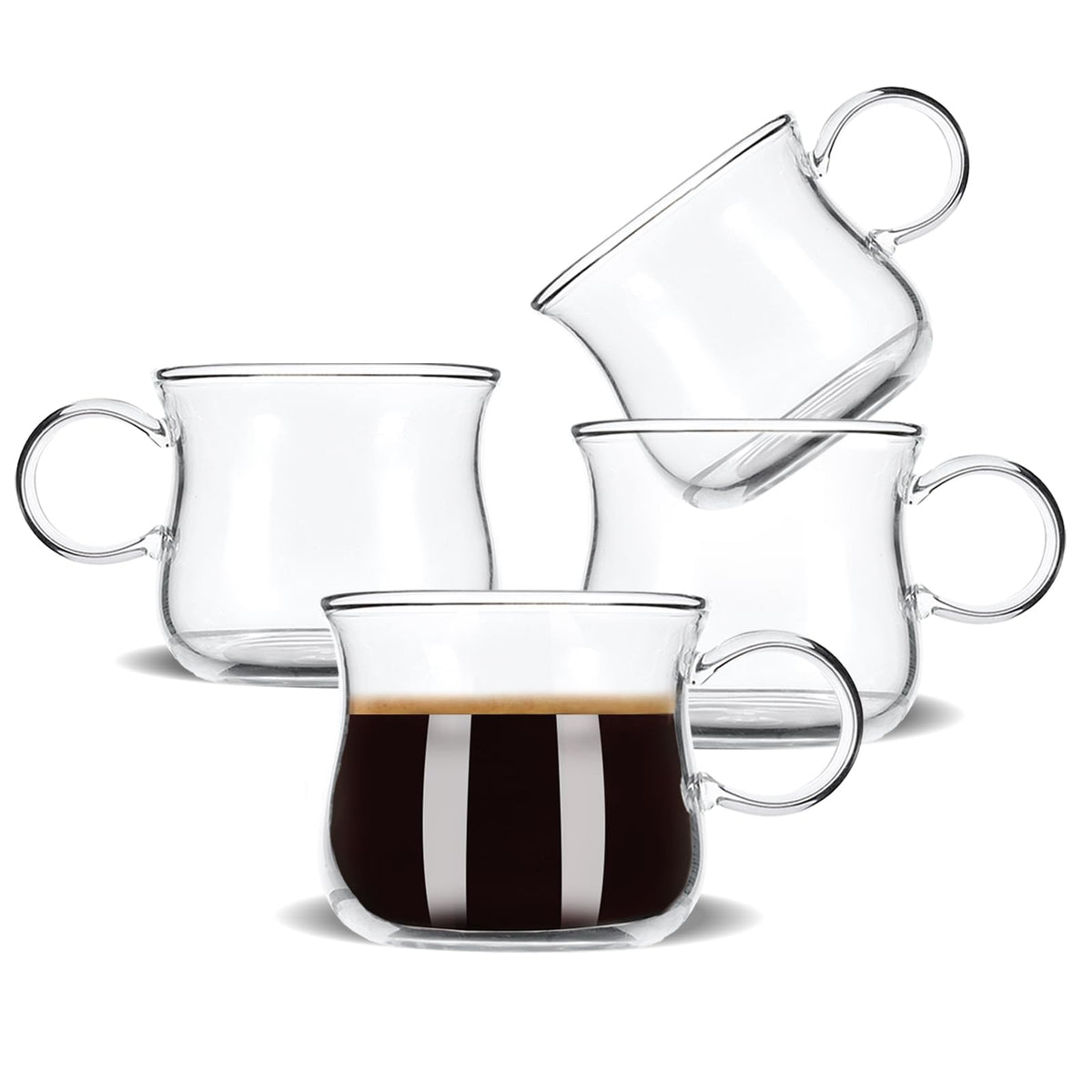 BOILMERIT vasos espresso con asa, 4 piezas, visualización clara para disfrutar aroma y sabor.