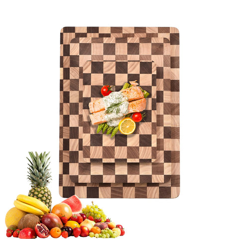 Bokaiya: tabla de cortar madera 3 piezas con diseño cuadriculado para carnes y vegetales