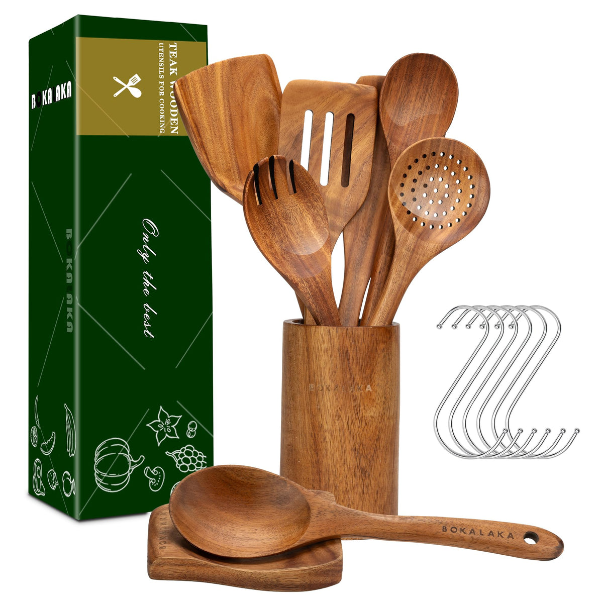 Conjunto BOKALAKA de utensilios de teca para uso diario.
