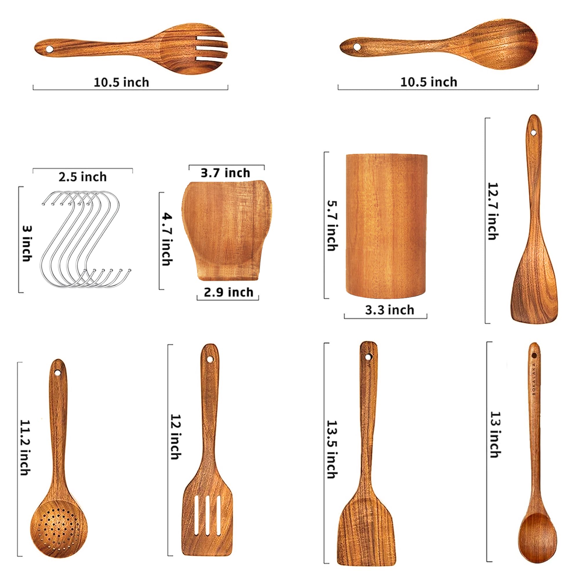 Cucharas BOKALAKA de teca suave, aptas para sartenes antiadherentes.