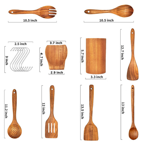 Cucharas BOKALAKA de teca suave, aptas para sartenes antiadherentes.