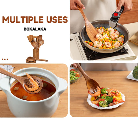 Espátulas BOKALAKA de teca, fáciles de girar sin rayar.