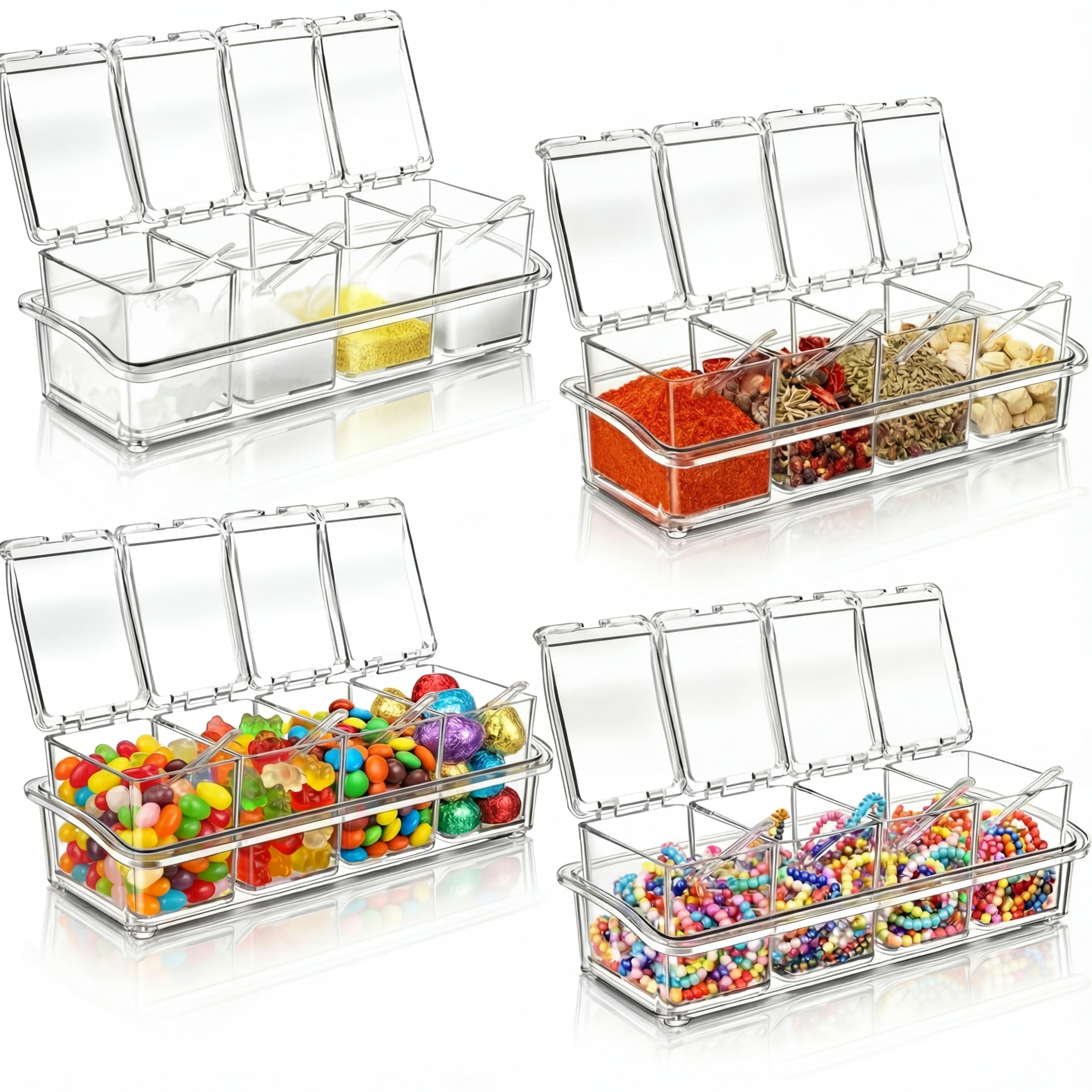 Bokon frascos acrílicos transparentes con cuchara para dosificar especias en la despensa.