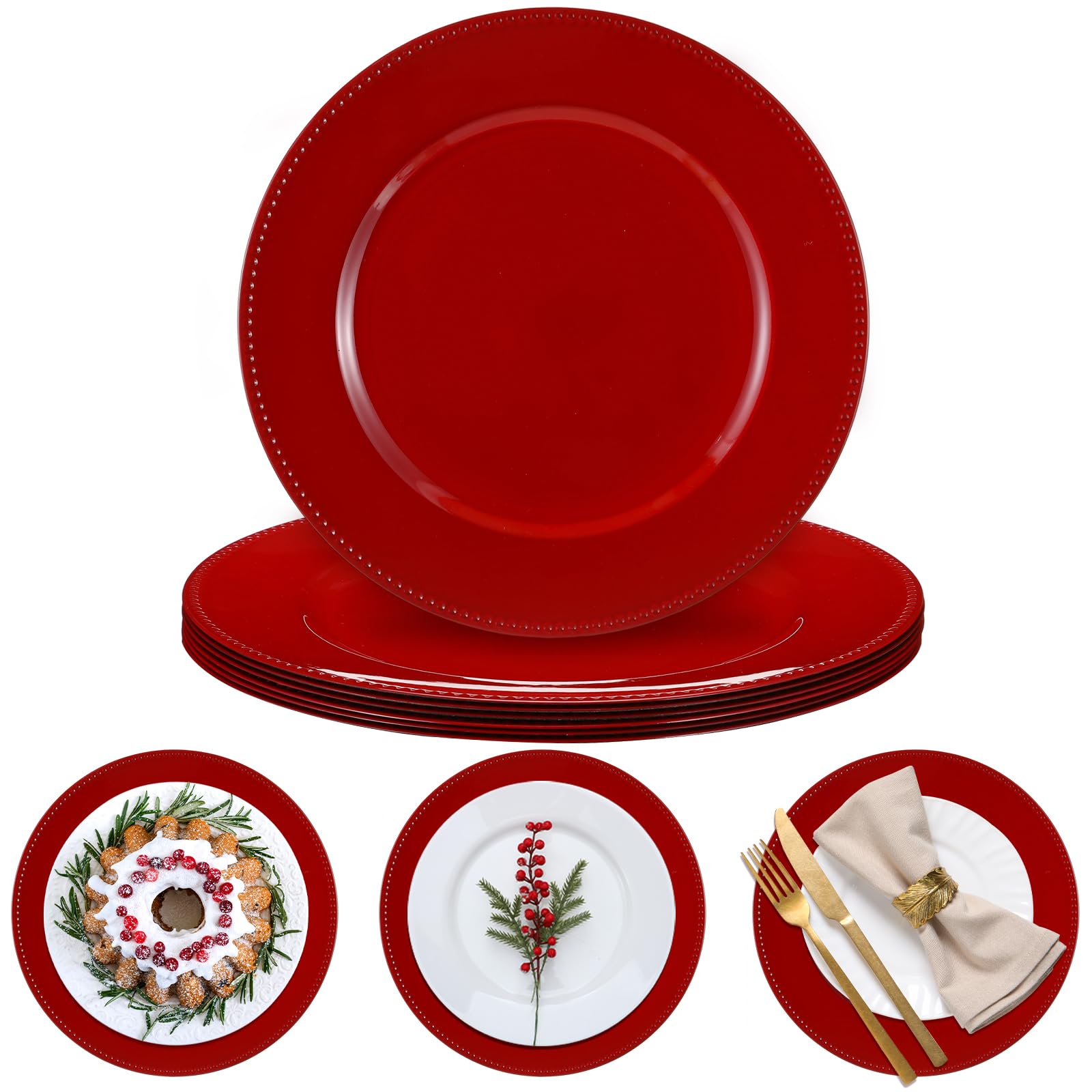 Bokon plato cargador navidad 13 pulgadas con aro de cuentas para mesa elegante