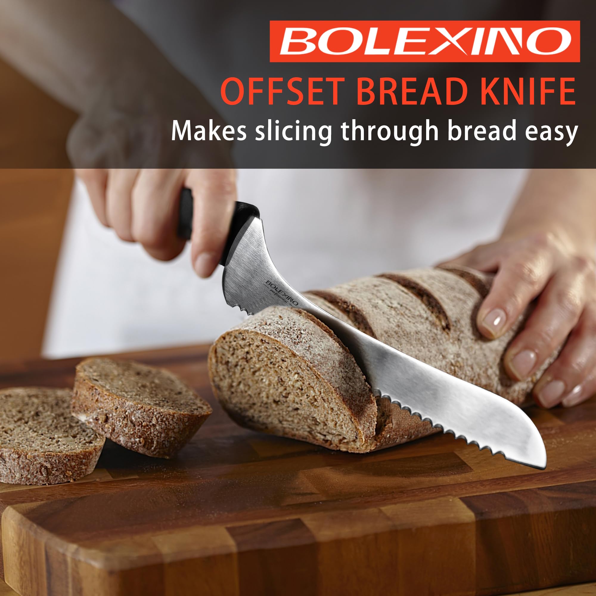 BOLEXINO cuchillo pan offset mango ergonómico para cortes precisos