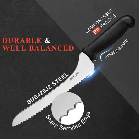 BOLEXINO cuchillo pan ondulado con dientes serrados para pan suave