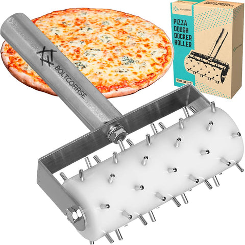 Rodillo perforador BOLTCORRSE para masa de pizza crea perforaciones uniformes.