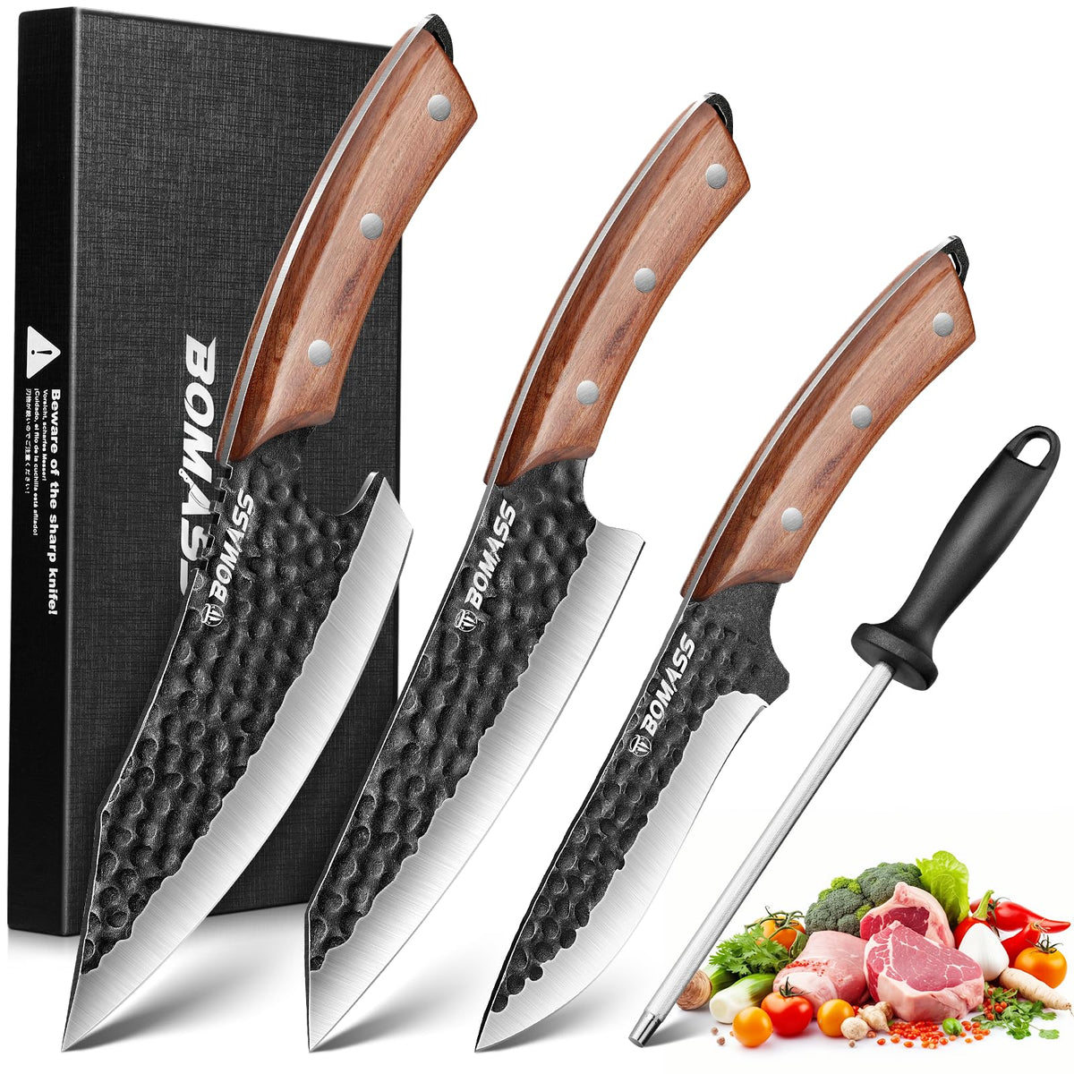 Cuchillo BOMASS chef de 6-7 pulgadas, cortes nítidos para picar.