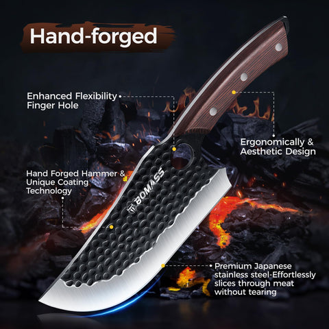 BOMASS cuchillo chef serbio de 7.4 pulgadas para piezas grandes y cortes uniformes