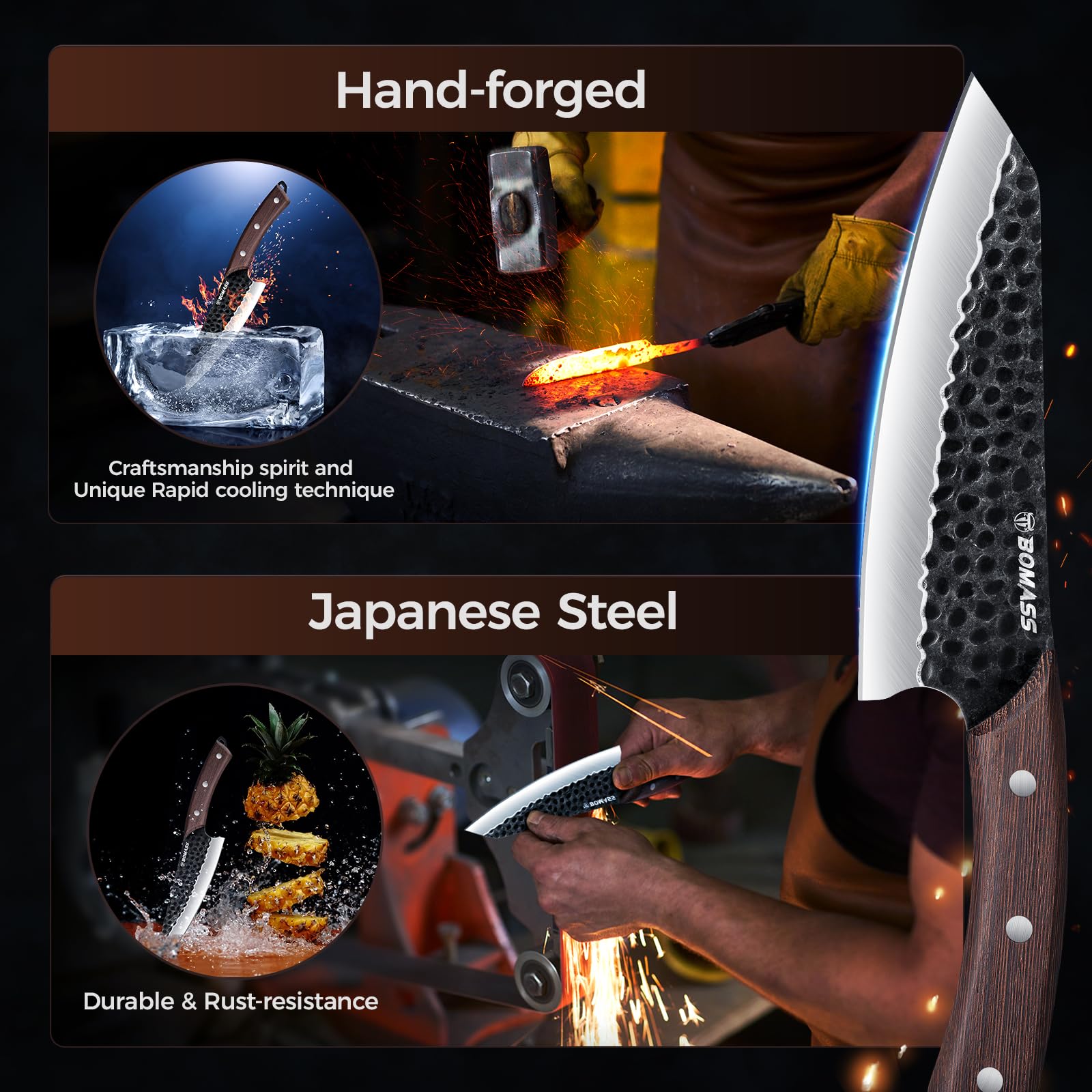 Cuchillo deshuesar BOMASS, diseño robusto para despiece eficiente.