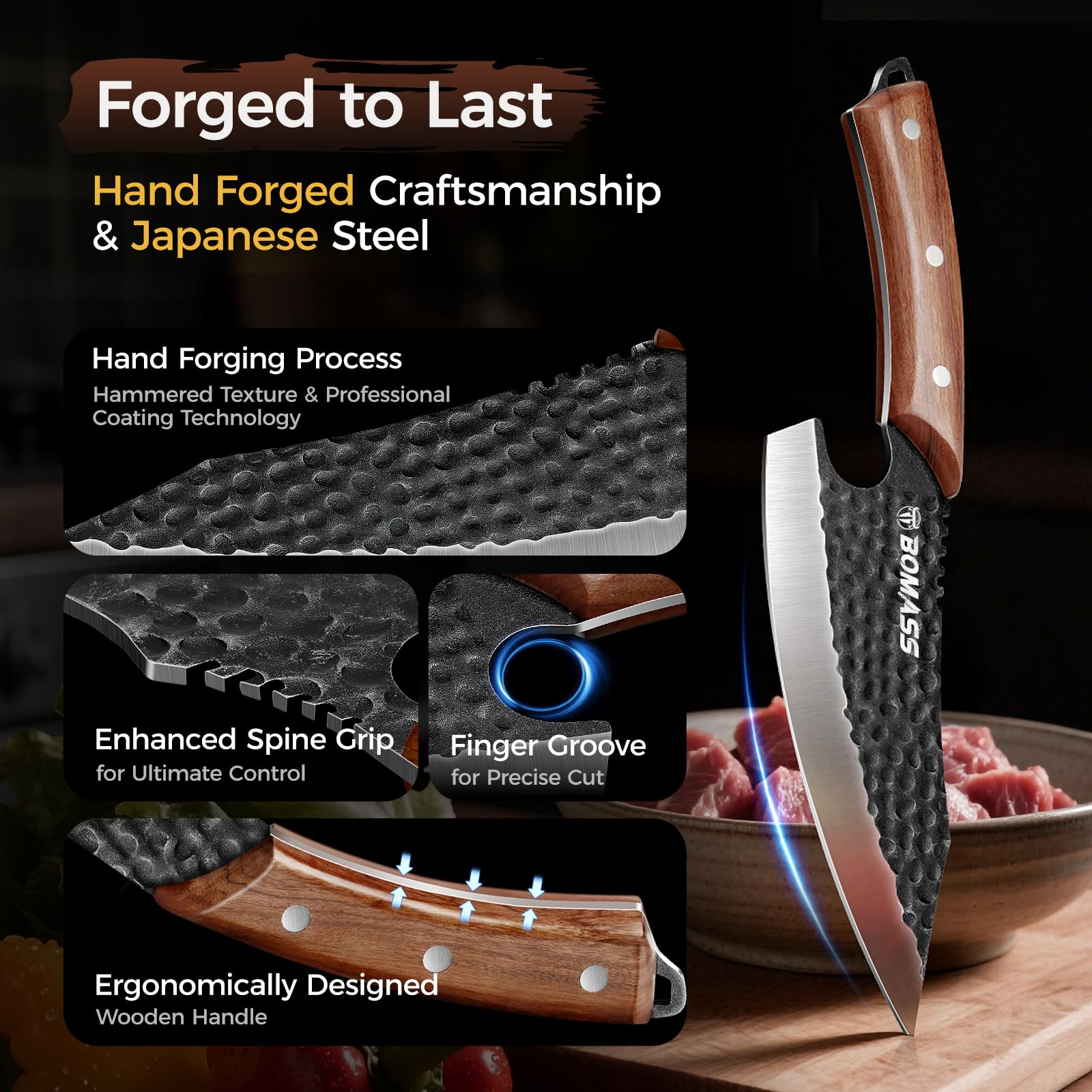 Cuchillo BOMASS santoku de 7-1 pulgadas, rebanado suave y uniforme.
