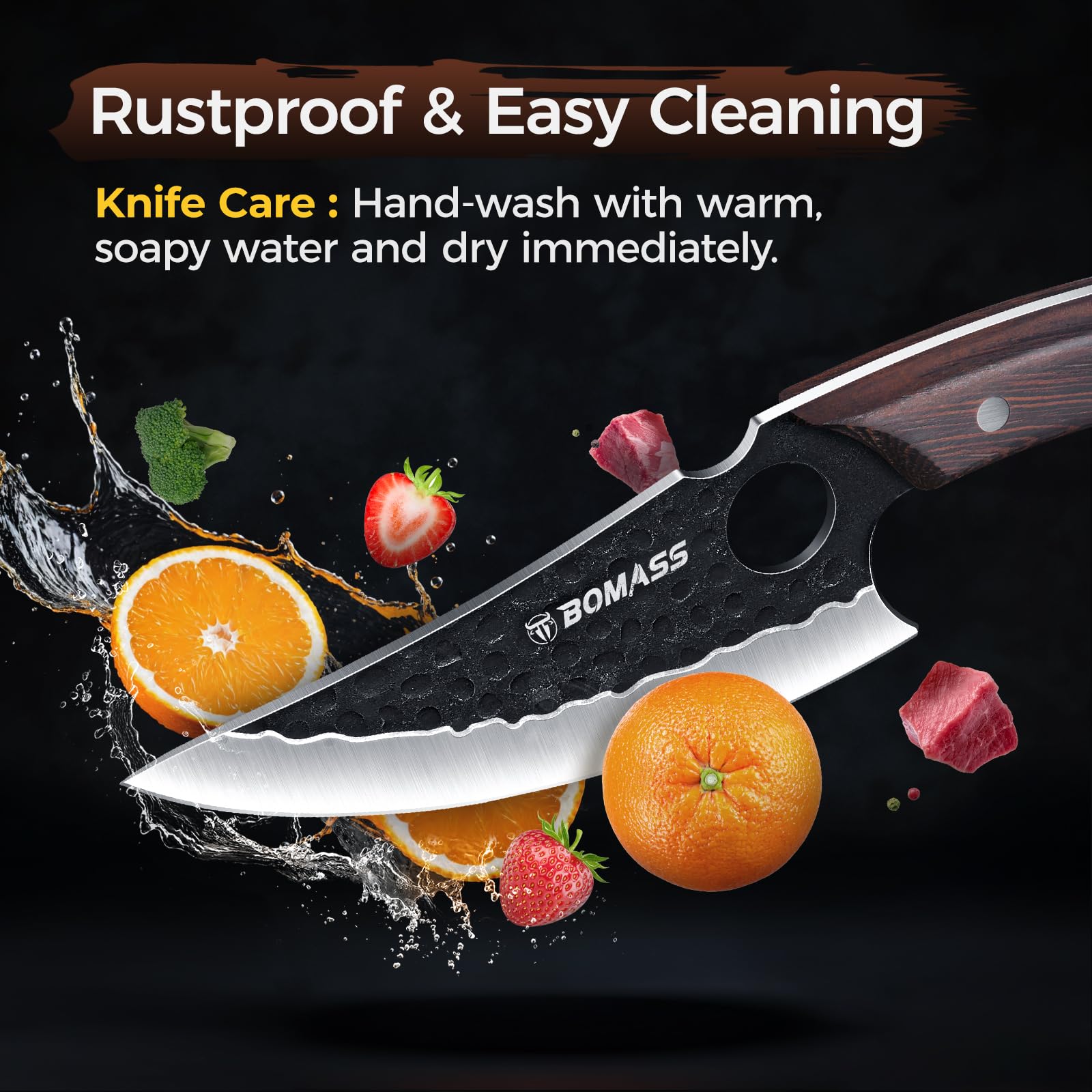 Cuchillo Santoku BOMASS para verduras y pescado, filo estable y preciso.