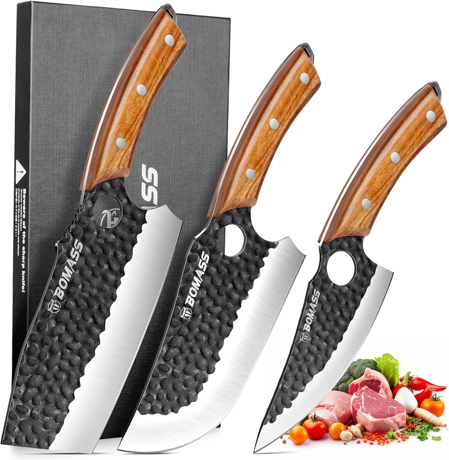BOMASS set de cuchillos 3 piezas estilo serbio para precisión en la cocina