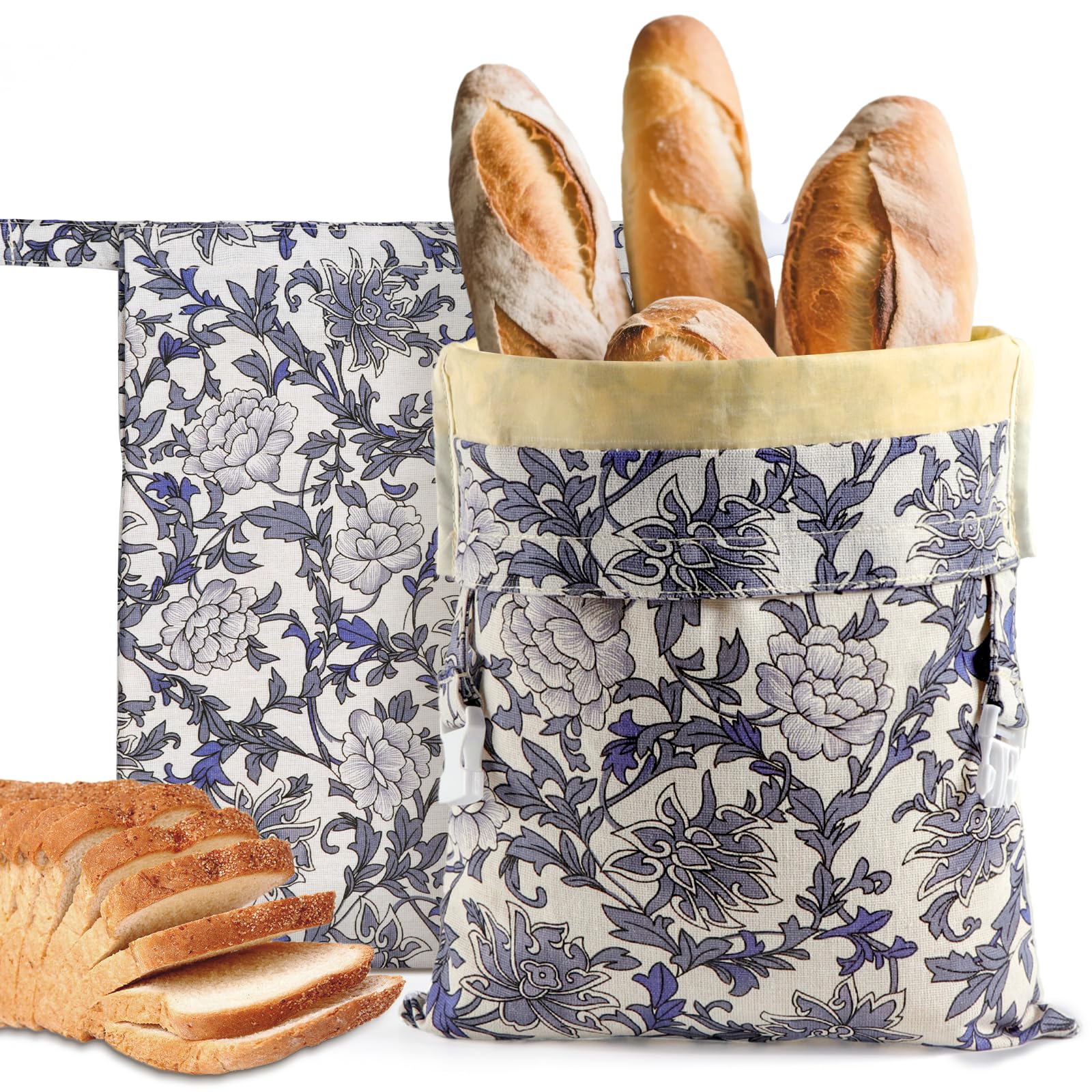 Bomis Bolsas para pan reutilizables con patrón exterior y cierre de hebilla para almacenamiento elegante.