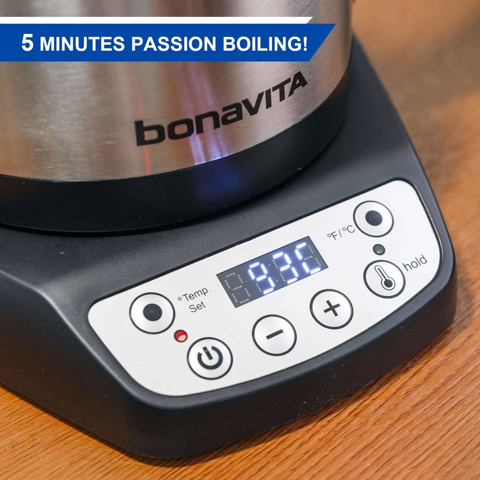 Tetera Bonavita de acero inoxidable y BPA libre para uso seguro.