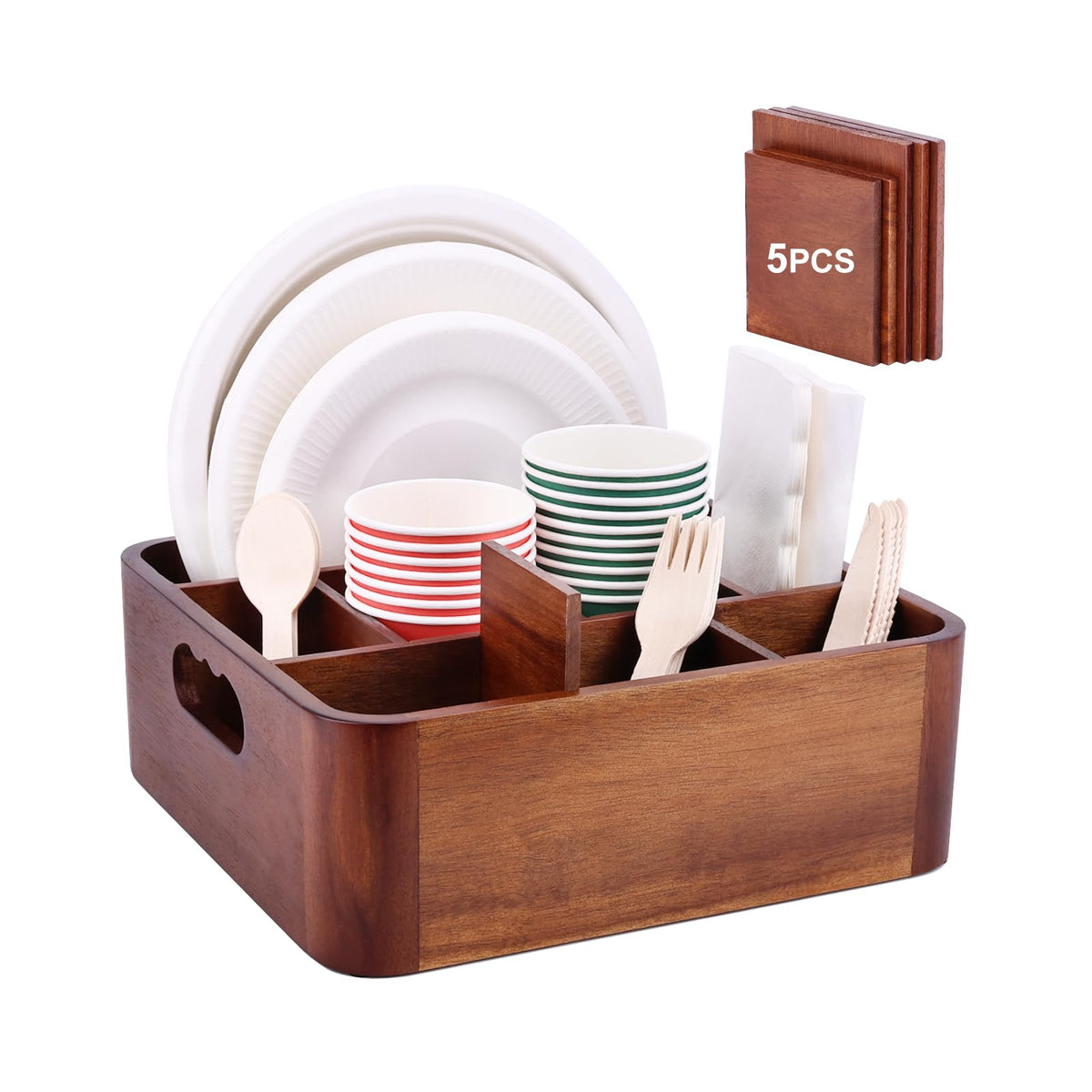 Bonfixe organizador de utensilios de acacia en la encimera, aspecto natural y ordenado.