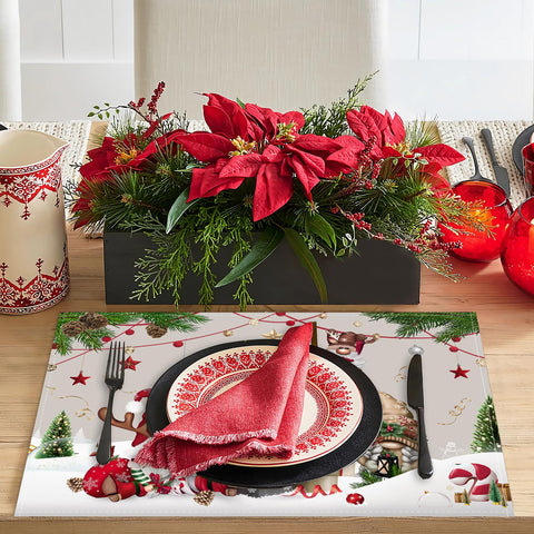 Bonhause tapetes con árboles y bolas de Navidad para una mesa festiva duradera.