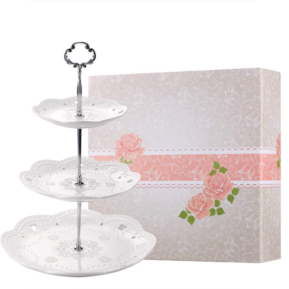 BonNoces soporte cupcakes 3 niveles en porcelana blanca, ideal para presentaciones elegantes.
