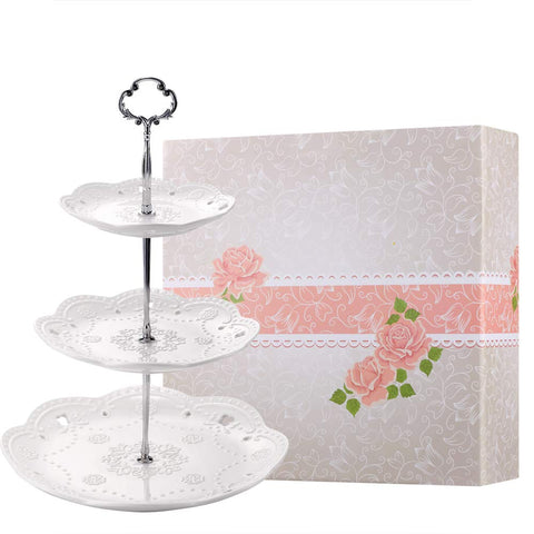 BonNoces soporte cupcakes 3 niveles en porcelana blanca, ideal para presentaciones elegantes.