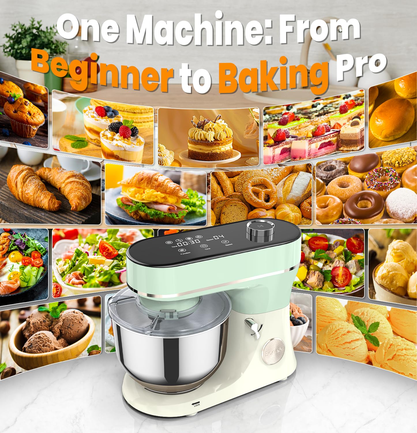 Bonnor batidora 6qt accesorios lavables para limpieza rápida.