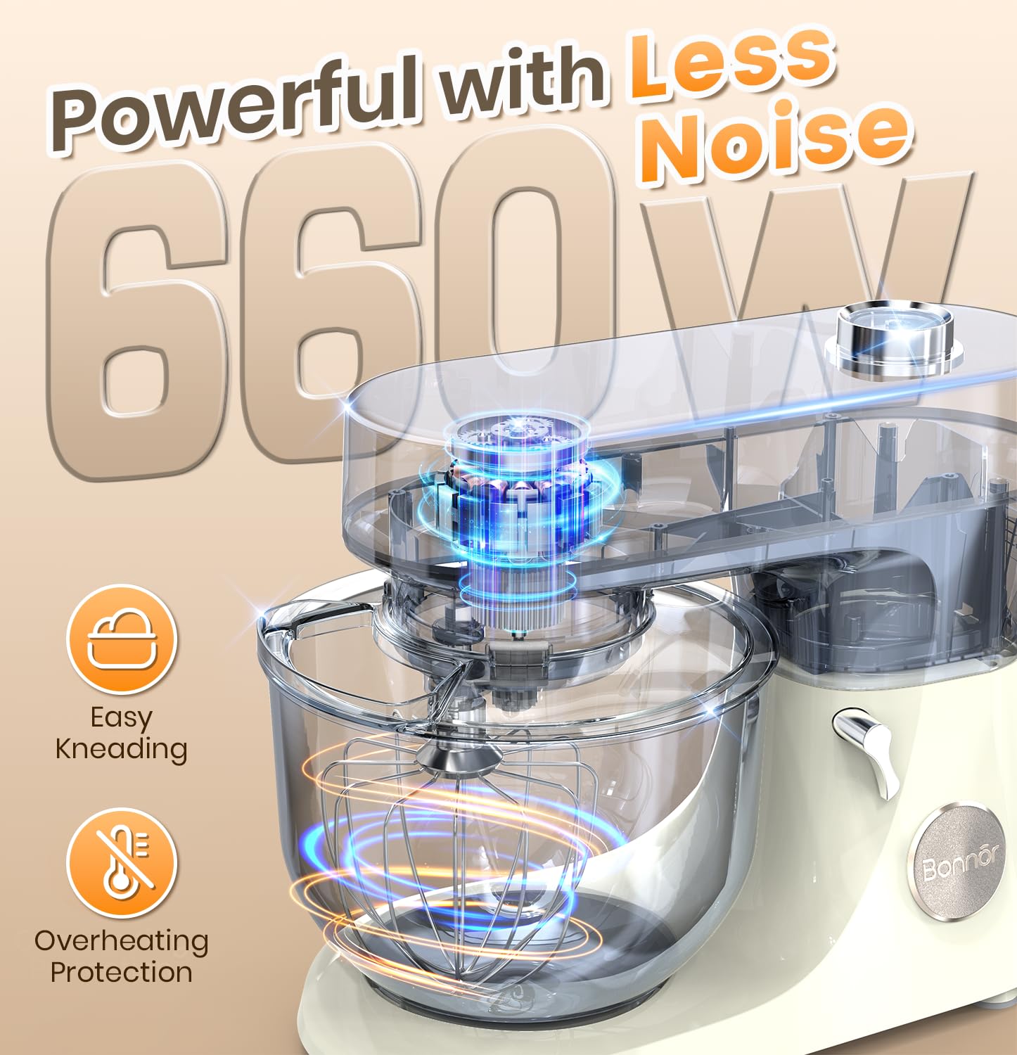 Bonnor batidora 6qt motor de 660W para masas pesadas sin esfuerzo.