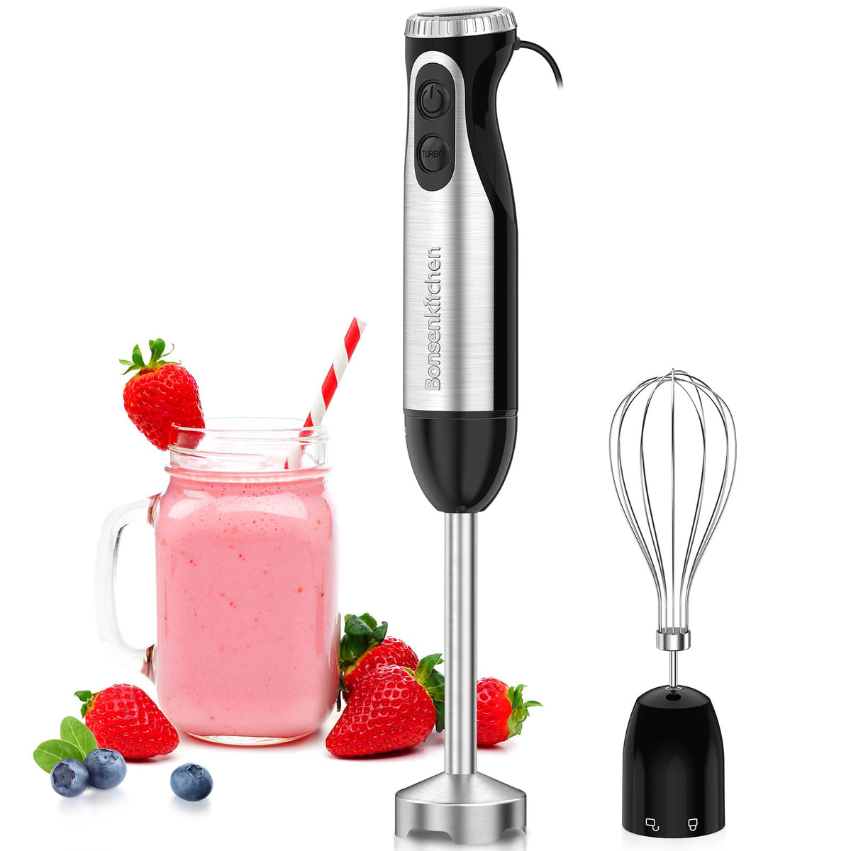 Bonsenkitchen Batidora Inmersa con 20 velocidades para resultados precisos