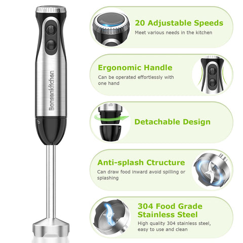 Bonsenkitchen Batidora Inmersa con turbo para triturar hielo con facilidad