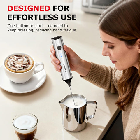 Bonsenkitchen batidora-leche-cargable con soporte inoxidable para almacenamiento
