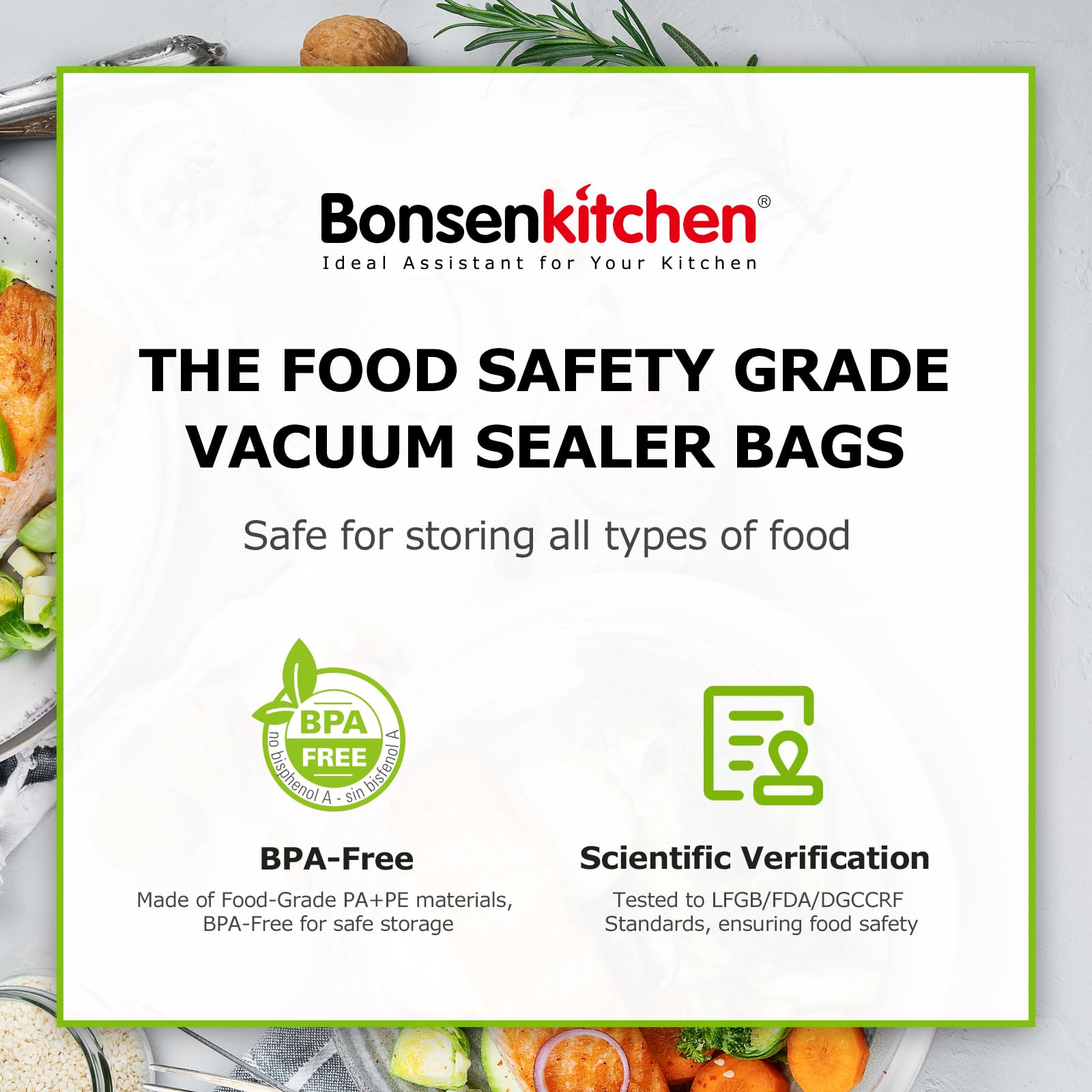 Bonsenkitchen bolsas con canales de aire emboss 8in-20ft para frescura duradera.