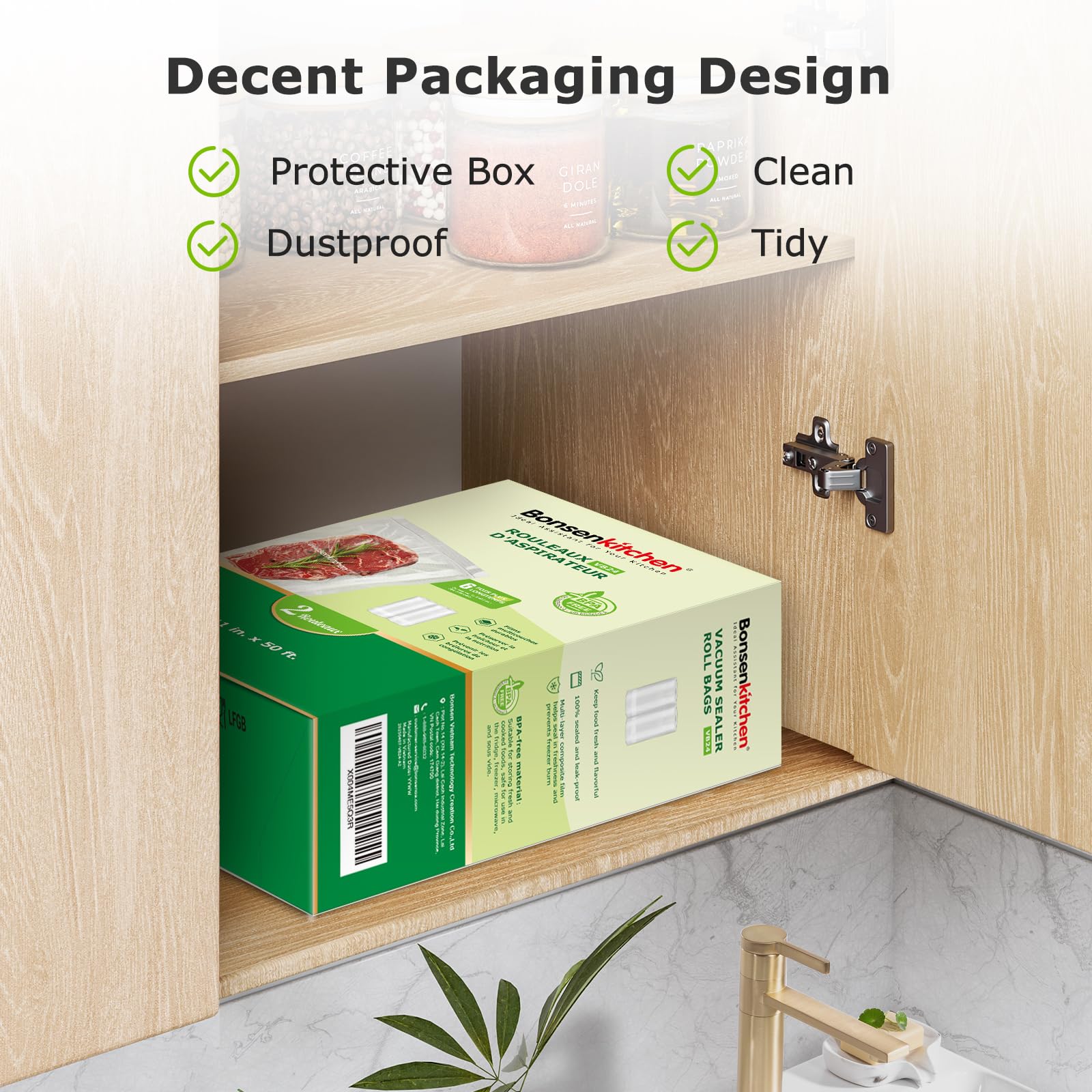 Bonsenkitchen bolsas con ranura incrustada para cortar y sellar fácilmente.