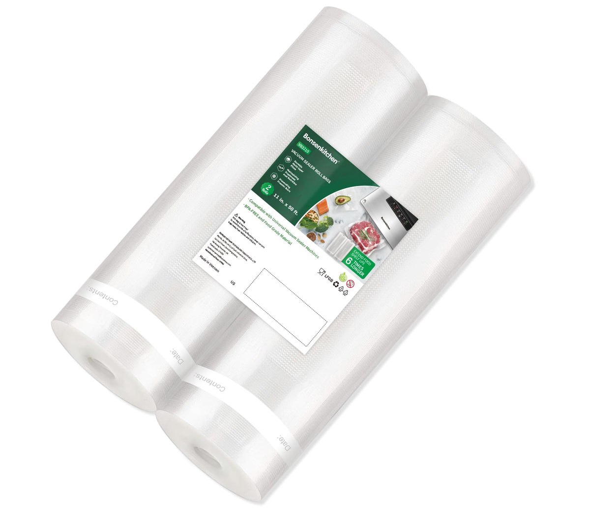 Bolsas Bonsenkitchen 11x50 pulgadas pack 2 para sellado al vacío y almacenamiento prolongado