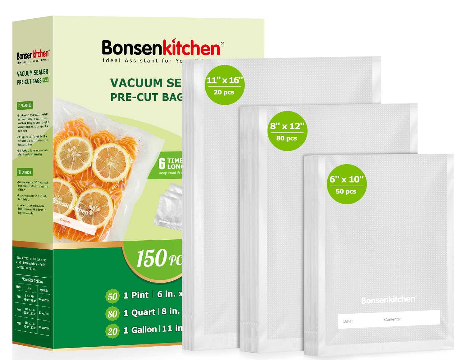 Bonsenkitchen bagas de vacío 20 galones 11x16 para conservación y congelación.