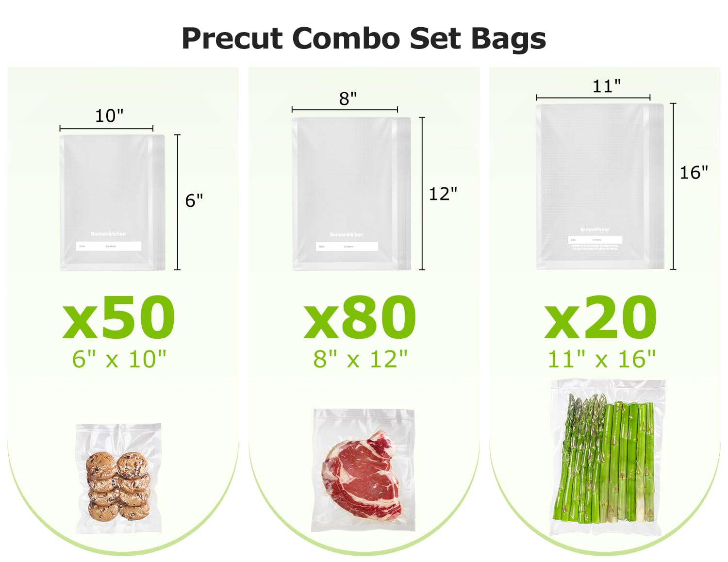Bolsas Bonsenkitchen de 90 cuartos 8x12 para porciones y organización del congelador.