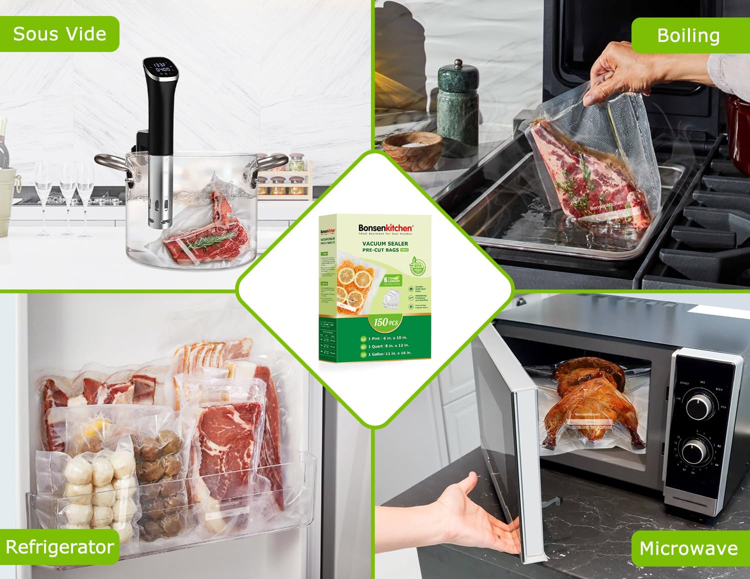 Bonsenkitchen bolsas para cocción al vacío con control de temperatura.