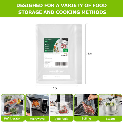 Bonsenkitchen bolsas sin BPA para almacenamiento seguro en el congelador.